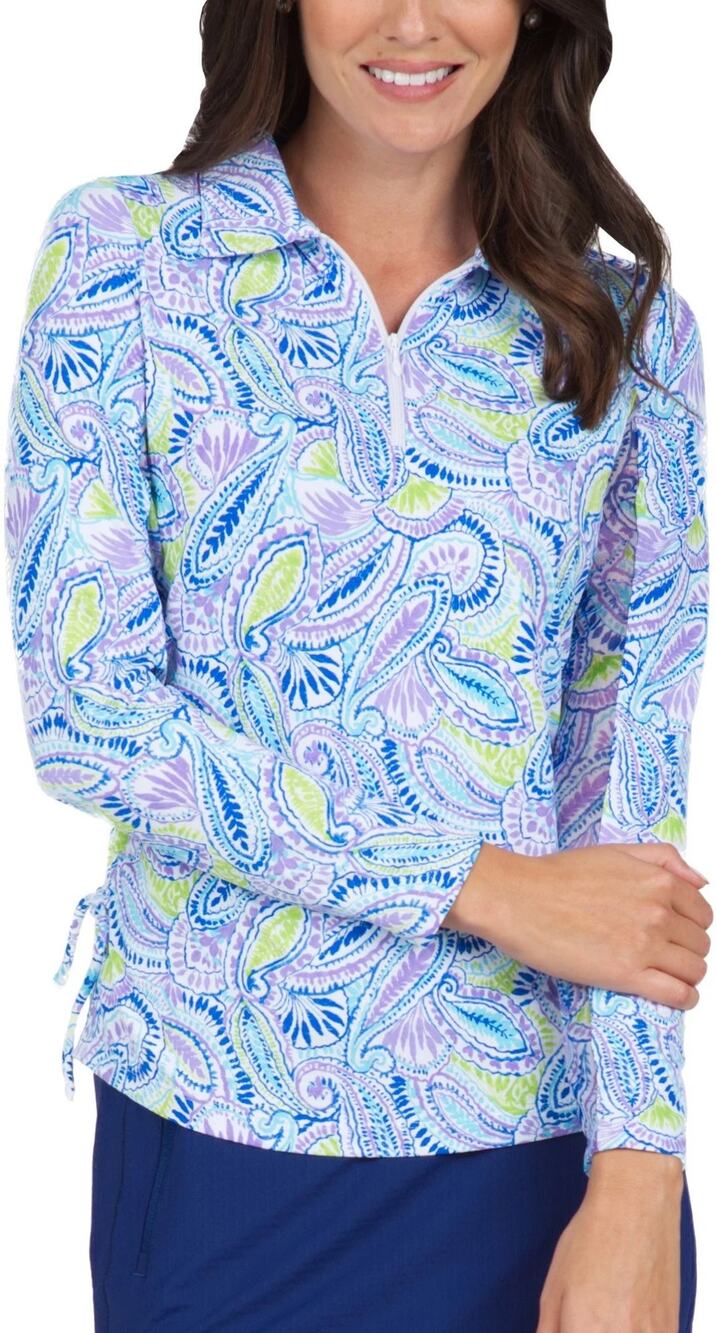 IBKUL UPF 50 Sun Shirt Small Paisley Long Sleeve Golf Tennis 1/4 Zip